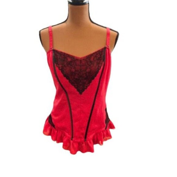Torrid Intimates Red Corset with Black Lace and Ruffled Hem with Boning Built-In - Picture 1 of 8
